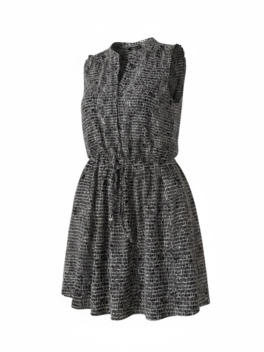 Hilary Radley Sleeveless Black and White print Drawstring Waist Dress